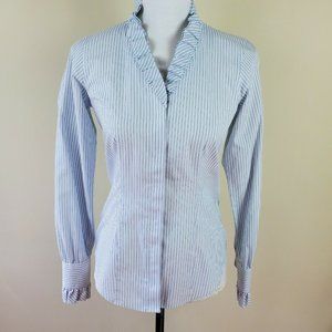BROOKS BROTHERS Women's Size 0 Blouse Shirt Striped Ruffle V Neck Long Sleeve